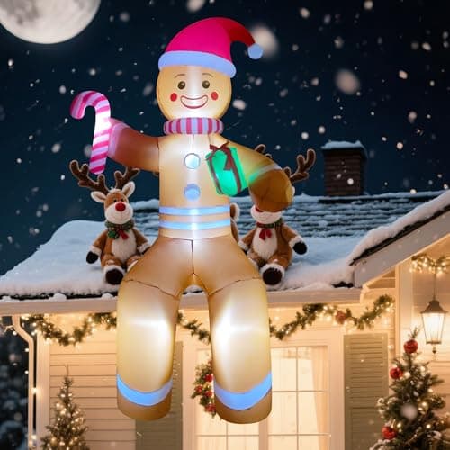Image of 10ft Giant Seated Gingerbread Man Inflatable Decor Build-in LED Blow up Christmas Outdoor Holiday Decoration for for Yard,Lawn,Balcony, Roof, Photo Prop
