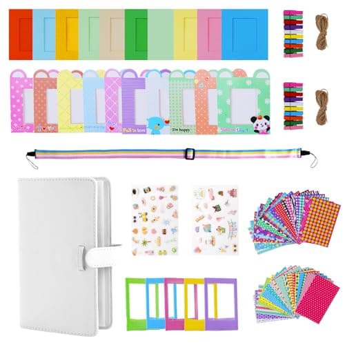Image of Instant Camera Accessories Bundle Compatible with Fujifilm Instax Mini 9 8 11 12 70 90 Camera Include Mini Photo Album, Film Frames, Wall Hang Frames, Border Stickers (White)