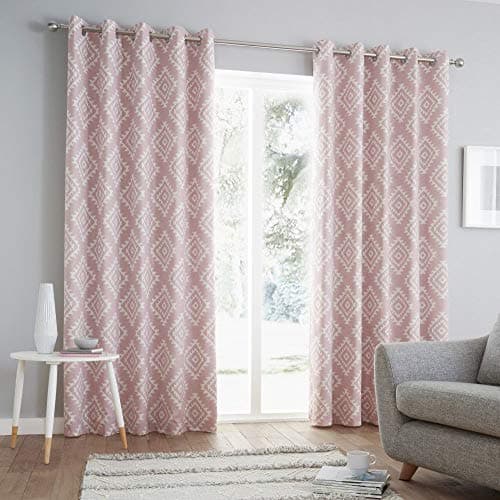 Image of Catherine Lansfield Aztec Eyelet Curtains 66x54 Inch Blush