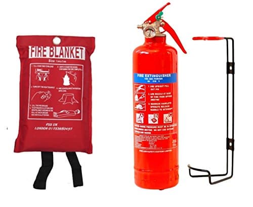Image of FSS UK 1 KG ABC Dry Powder FIRE Extinguisher with CE Marked FIRE Blanket. Ideal for Homes Boats Kitchen Workplace Offices Cars Vans Warehouses GARAGES