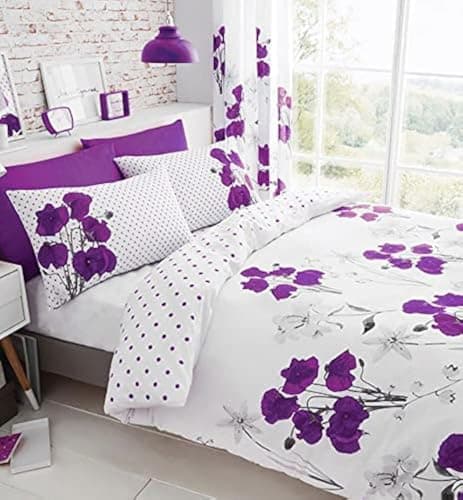Image of SINGLE Bed Duvet Set Purple Poppy Flower Quilt Cover Pillow Cases Bedding