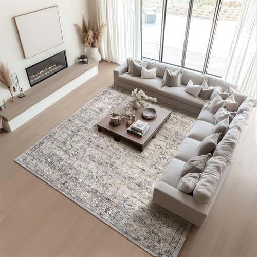 Image of Topfinel Large Grey Rug 200x290 for Living Room, Faux Wool Short Pile Non-Slip Area Rug, Machine Washable Traditional British Design for Bedroom Dining Room