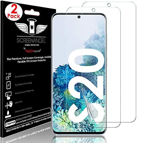 Image of TECHGEAR [2 Pack Screen Protector fits Samsung Galaxy S20 [Screen Angel Edition] [In-Display Fingerprint Support][Case Friendly] [Bubble Free] [FULL Screen Coverage] HD Clear Flexible TPU Film