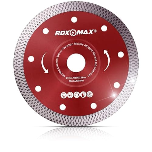 Image of RDXMAX ® 115mm Diamond Cutting Discs for Angle Grinder - Super Thin Fast, Clean Cut on Porcelain, Granite, Marble, Concrete, Tiles, Stones, Bricks & Ceramics- 4.5" Wheel - Size 115 x 1.4 x 22.23mm