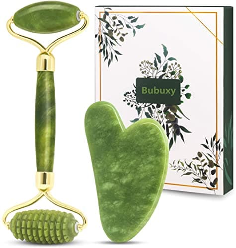 Image of Gua Sha Jade Roller Set, Face Roller, Face Massager Jade Stone Facial Roller for Eye Puffiness Treatment, Skin Tightening, Rejuvenate Face & Neck (Green)