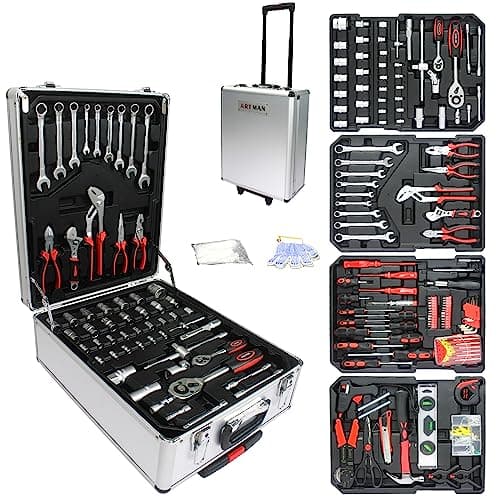 Image of nifoti 899pcs Tool Sets Rolling Trolley Case with Lock,4 Layer of Tool Sets 90 Piece Tool Kits with 2 Portable Wheels,Wrench Socket Rolling Hand Tool Box Tool Kit for Garage,Repair Kit (White)