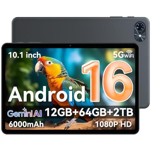 Image of Tablet 2026 Latest Android 16 Tablets with 10.5 Inch HD+IPS Display, 12(4+8) GB RAM+64GB ROM/ 2TB TF, Gemini AI 2.0, GPS, 5G WiFi, 2.0GHz CPU & 5MP Camera, 6000mAh, Widevine L1, GMS Certified