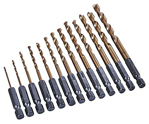 Image of Amtech - 13pc Titanium Nitride Coated HSS Drill Bit Set, smooth low-friction drilling in wood, plastic & metals, organised for site and workshop use, sizes 1.5–6.5mm, 1/4" hex