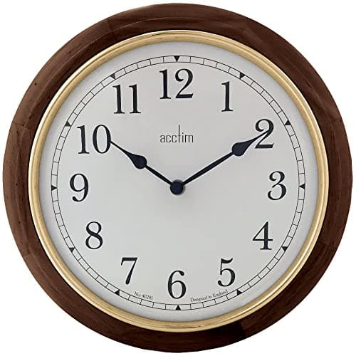 Image of Acctim Winchester Wall Clock Quartz Crafted Wood Domed Glass Lens 31.5cm (Oak Wood)