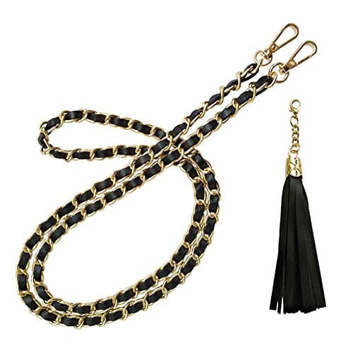 Image of BEAULEGAN Purse Leather Chain Strap Replacement for Handbag Crossbody or Shoulder Bags, 130 cm Long (Black Gold)
