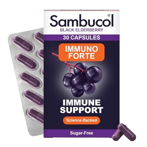 Image of Sambucol Natural Black Elderberry Immuno Forte Capsules | Vitamin C | Zinc | Immune Support Supplement| 30 Capsules