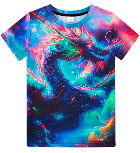 Image of Kids4ever T Shirts for Kids 3D Printed Colorful Dragon Boys Girls Tshirt Crewneck Shorts Sleeve T-Shirt Summer Tops for Children 6-8 Years