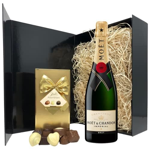 Image of Champagne Gift Set - Moet and Chandon Champagne and Chocolates Gift Hamper Box - Birthday Gift Sets for Women, Men, Couples or Best Friend