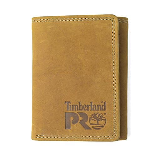 Image of Timberland PRO Men's Leather RFID Trifold Wallet with Id Window, Wheat/Pullman, One Size