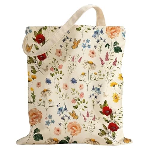 Image of Crilemonis Floral Canvas Tote Bag for Women, Reusable Washable Foldable Shopping Bag with Double-Sided Flower Print, Lightweight Shoulder Bag for Travel, Work, Grocery, Beach and Daily Use
