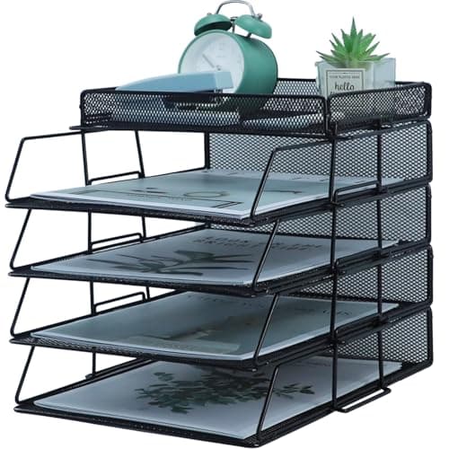 Image of HIHOBDAY 4 Tiers Paper Organiser Mesh Letter Tray Metal Magazine File Desk Storage For Office School Home, Black