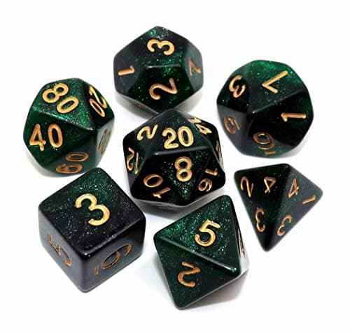 Image of Polyhedral DND Dice Set Glitter Dice for Dungeon and Dragons D&D RPG Role Playing Games Green Mix Black Nebula Dice