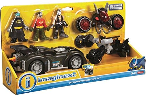 Image of Fisher-Price Imaginext DC Super Friends DC Super Friends Gift Set - Includes Batman, Robin & Bane Mini Figures, 3 Vehicles and Accessories