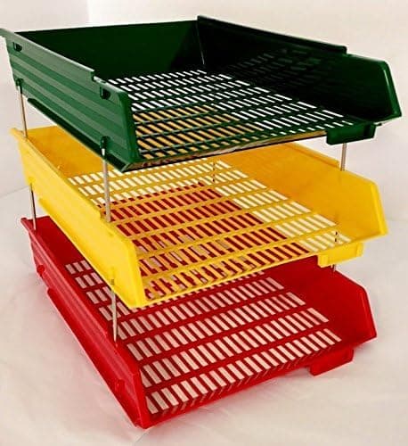 Image of Evrite A4 lettertray with risers traffic light colours bundle yellow/green/red letter tray - pack of 3 trays + 2 riser sets