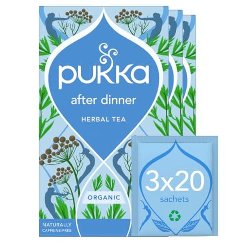 Image of Pukka Herbs | After Dinner Organic Herbal Tea Box | Tea Infusion With Fennel, Cardamom & Turmeric | Ideal For Digestive Wellness | Caffeine Free | 3 Packs | 60 Plant Based Biodegradable Tea Bags