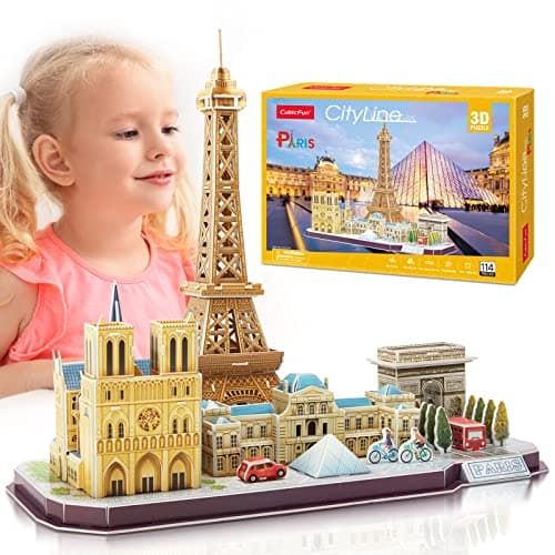 Image of CubicFun 3D Puzzles Paris City Skyline Puzzle DIY Building Model Kits, France Decoration and Souvenir Gift for Kids and Teenagers, Notre Dame de Paris, Eiffel Tower, The Louvre 114 Pieces