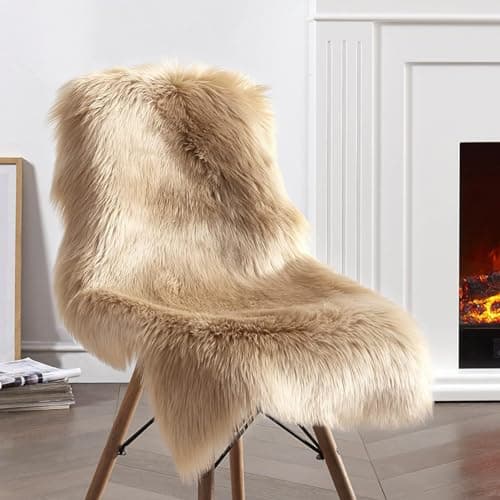 Image of JXLOULAN Soft Fluffy Faux Sheepskin Rugs Light Brown 60x90 cm Faux Fur Area Rugs for Bedrooms Living Room Kids Rooms Décor