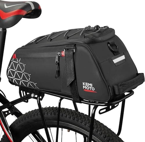 Image of KEMIMOTO 2 in 1 Bike Pannier Bag, 8L PVC Waterproof Bike Rear Rack Bag, Reflective Bicycle Rear Seat Trunk Panniers Pouch with Shoulder Strap for Cycling Commuter Travel