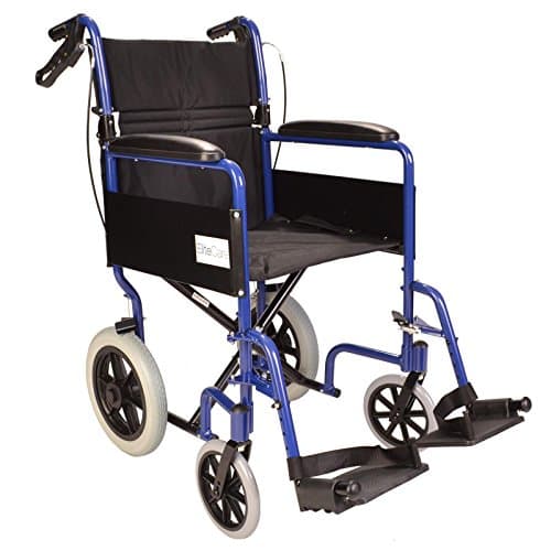 Image of Lightweight Aluminium Folding Transit Travel Wheelchair with handbrakes - Weighs only 11kg ECTR01 (Blue)