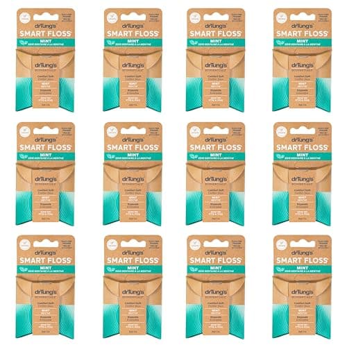 Image of drTung's Smart Floss Mint for Teeth - Natural Expanding Dental Floss, Gentle on Tooth & Gums, Expands & Glides, PTFE & PFAS Free, Certified Organic Mint Essential Oils - Pack of 12