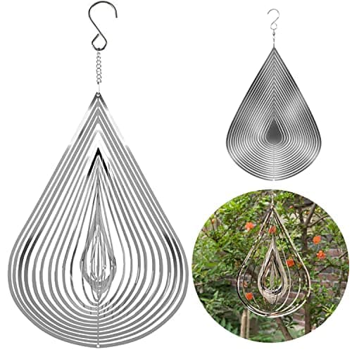 Image of Water Drop Wind Chime Garden Ornament Decor 360 Degrees Spinners Hanging Sign Tree Pendant Suncatcher Metal Art Craft For Home Bedroom Living Room Window Corridor Yard Decoration Outdoor Indoor