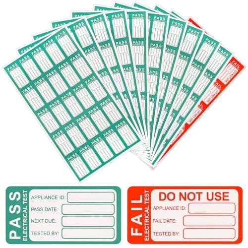 Image of Pat Testing Stickers, 250 PCS Pass & 25 PCS Fail Pat Testing Labels, Green and Red Test Labels for Electronic Portable Appliance Safety Test(1 * 1.6 in)