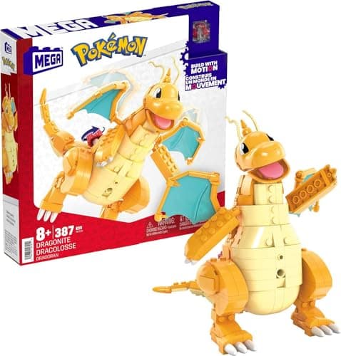 Image of MEGA Pokémon Building Toys Set Dragonite with 387 Pieces, Articulated and Poseable with Motion, 7 Inches Tall, for Kids, HKT25