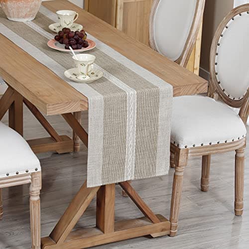 Image of Braided Striped Table Runner Rustic Embroidery Coffee Table Runners for Decorations Weddings Holiday Brown 33x230cm/13x90inch