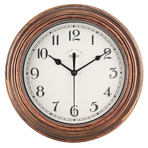 Image of Topkey Silent Wall Clock Kitchen 9 Inch Retro Non-ticking Decorative Bedroom Office Wall Clock - Vintage gold