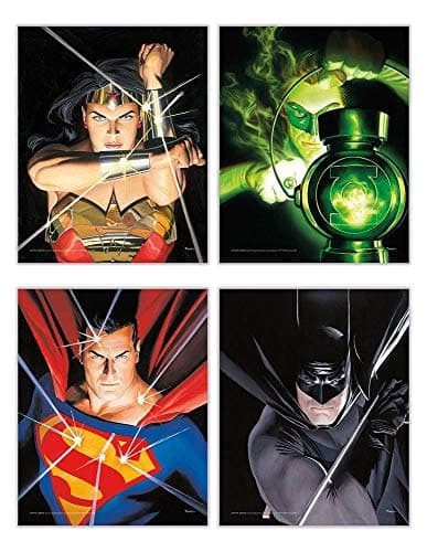 Image of TRENDYPRINT DC Comics – Justice League – Alex Ross Art – Wonder Woman – Green Lantern – Superman - Batman - Set of Four 8" x 10" Wall Art – Great for Gifting or Collecting
