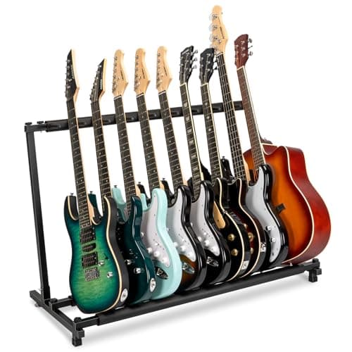 Image of AODSK 9 Multi Guitar Stand Rack With Folding Design, Portable Black Holder for Multiple Guitars & Bass, Studio & Home Display