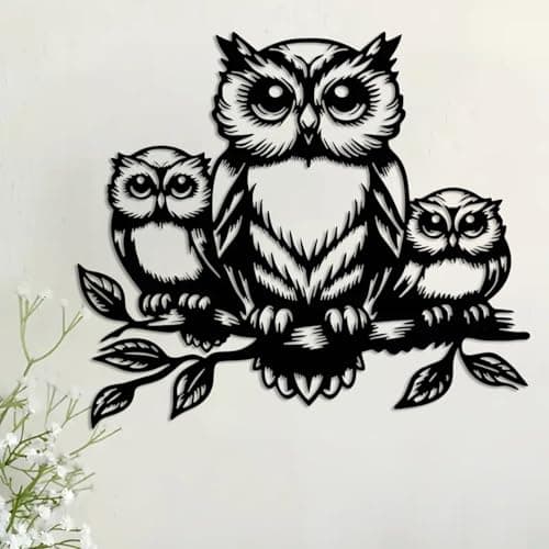 Image of DUOOLN Metal Owl Decor Art, Modern Abstract Minimalist Hanging Iron Owl Wall Drawing, Birds Signs for Home Living Room Bedroom Garden Patio Indoor Outdoor Decorative，Housewarming Gift-11.8x10.37in