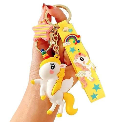 Image of Hemasa Cute Little Rainbow Cartoon Unicorn Key Chain for Car/Bag Pendant (Yellow)