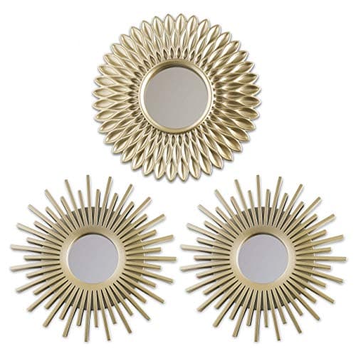 Image of BONNYCO Wall Mirrors Pack of 3, Round Gold Mirrors for Living Room, Home Decor and Bedroom. Hanging Wall Decoration Hallway, Small Shabby Chic Home Accessories Mounted. Gifts for Women and Mums