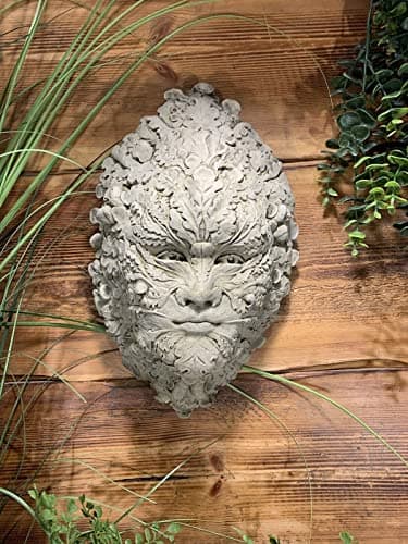 Image of STONE GARDEN GREEN MAN LADY LEAF FACE PLAQUE WALL HANGING ORNAMENT HIGH DETAIL