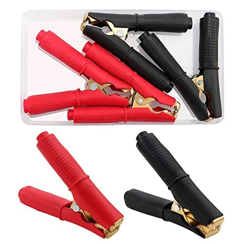 Image of VooGenzek 4 PCS 100A Jump Lead Clamps, Heavy Duty Pure Copper Crocodile Clamps, Car Battery Alligator Clips, for Car Auto (90mm, Red + Black)