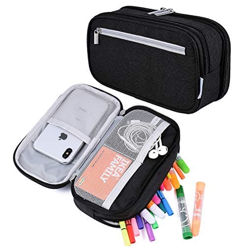 Image of YONZONE Large Pencil Case Big Capacity Pencil Cases Pencil Bag Pen Pouch, 3 Multi Compartments Stationery Office School Supplies High Storage Organiser for Boys Girls Teenage Adult Makeup Bag, Black