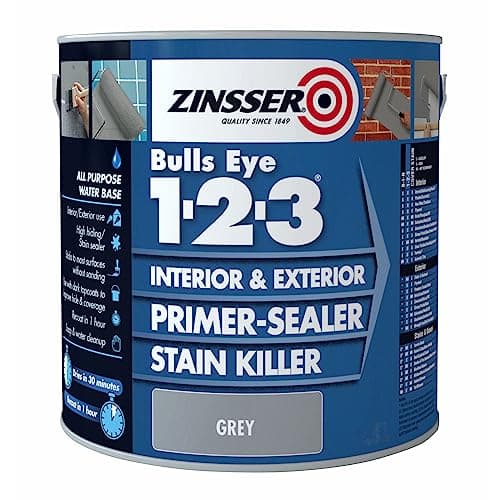 Image of Zinsser Bulls Eye 1-2-3 Primer-Sealer & Stain Killer 1 Litre Ready Mixed Colour - Grey