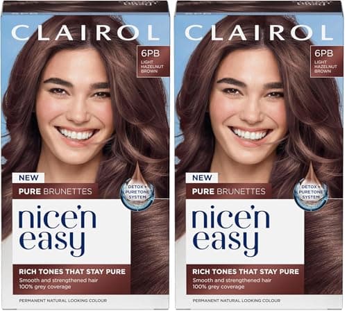 Image of Clairol Nice n’ Easy Pure Brunettes Hair Colour | Pure and Rich Brown Tones | Smooth, Natural Hair Colour | With Pre-Colour Serum | 100% Grey Coverage | 6PB Light Hazelnut Brown| Permanent Hair Dye