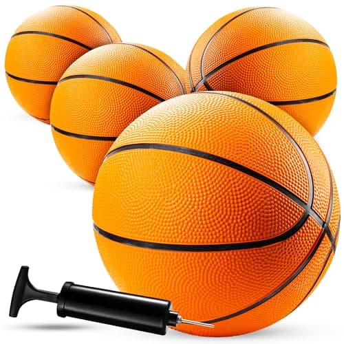 Image of Bedwina Mini Basketballs - (18 cm, Size 3) Pack of 4 - Mini Hoop Basketball Set with Air Pump for Indoor, Outdoor, Pool Parties, Small Hoops Basketball Game Party Favors for Kids