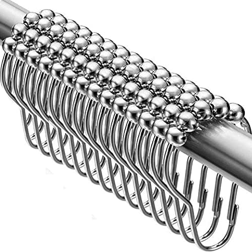 Image of Smith’s® 14x Stainless Steel Shower Curtain Hooks | Chrome, Silver, Metal, Shower Rod & Rail Rings, & Roller Balls for Bathrooms | Rust-Resistant | Easy To Open, Close & Install!