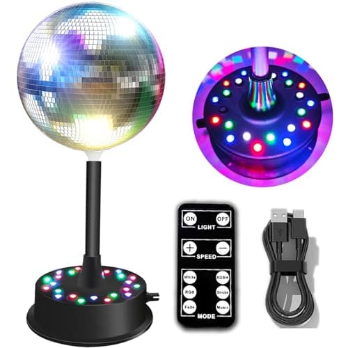 Image of Remote RGBW Rotating Mirror Ball Light,5-10RPM Adjustable Speed Light Up Spinner 23 LED Disco Motor with 6" Mirror Ball for Birthday Party Decor
