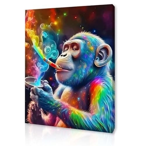 Image of Qiukoo Framed Canvas Wall Art – Colourful Monkey Artwork, Waterproof Modern Print with Hook, Bold Wall Decoration for Living Room, Bedroom Pictures for Wall or Canvas Prints for Walls – 12x16 Inch