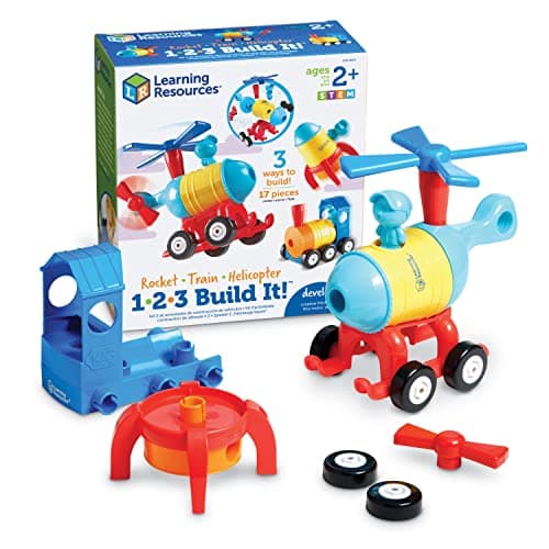 Image of Learning Resources 1-2-3 Build It - Rocket-Train-Helicopter, Fine Motor Toy, Kids Building Set
