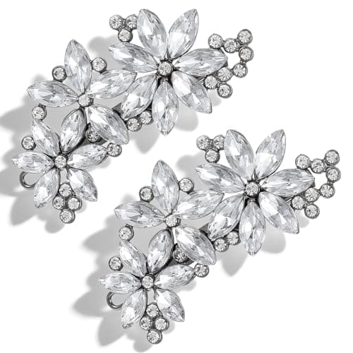 Image of Nogeqi 2 Pcs Rhinestone Hair Clips, Silver Hair Clips, Crystal Fancy Hair Clip for Women, Sparkly Rhinestone Barrettes for Women, Bridal Hair Accessories for Women, Wedding, Prom